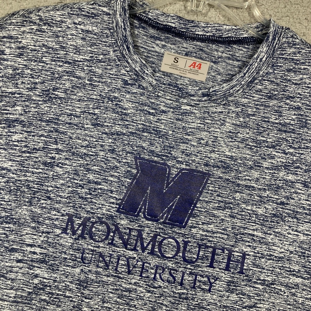 A4 Monmouth University T Shirt Adult Small Blue Gray Heathered Short Sleeve